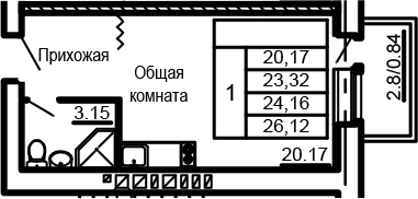Планировка — Сиреневый квартал, Студия, 26 м²