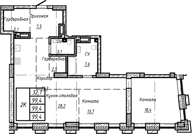 Планировка — Барнаул, 1-комн., 99 м²