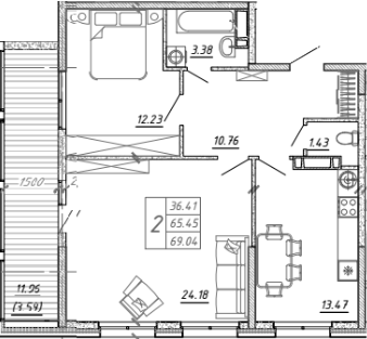 Планировка — FRAME, 2-комн., 65 м²