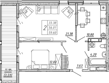 Планировка — FRAME, 2-комн., 56 м²