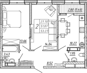 Планировка — FRAME, 2-комн., 52 м²