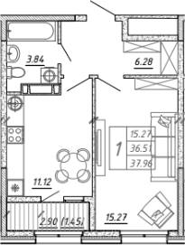 Планировка — FRAME, 1-комн., 37 м²