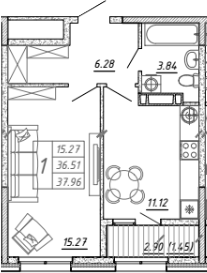 Планировка — FRAME, 1-комн., 37 м²