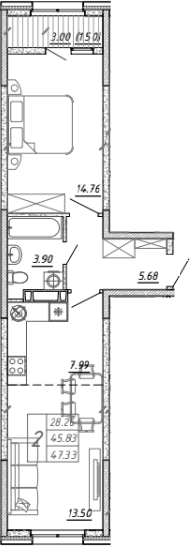 Планировка — FRAME, 2-комн., 46 м²