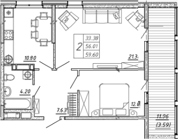 Планировка — FRAME, 2-комн., 56 м²