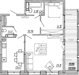 Планировка — FRAME, 2-комн., 65 м²