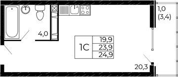 Планировка — Западные аллеи, Студия, 24 м²