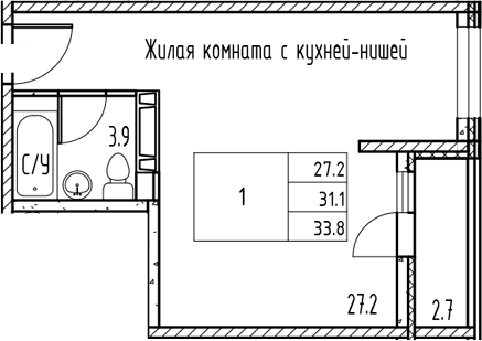 Планировка — Gray, Студия, 31 м²