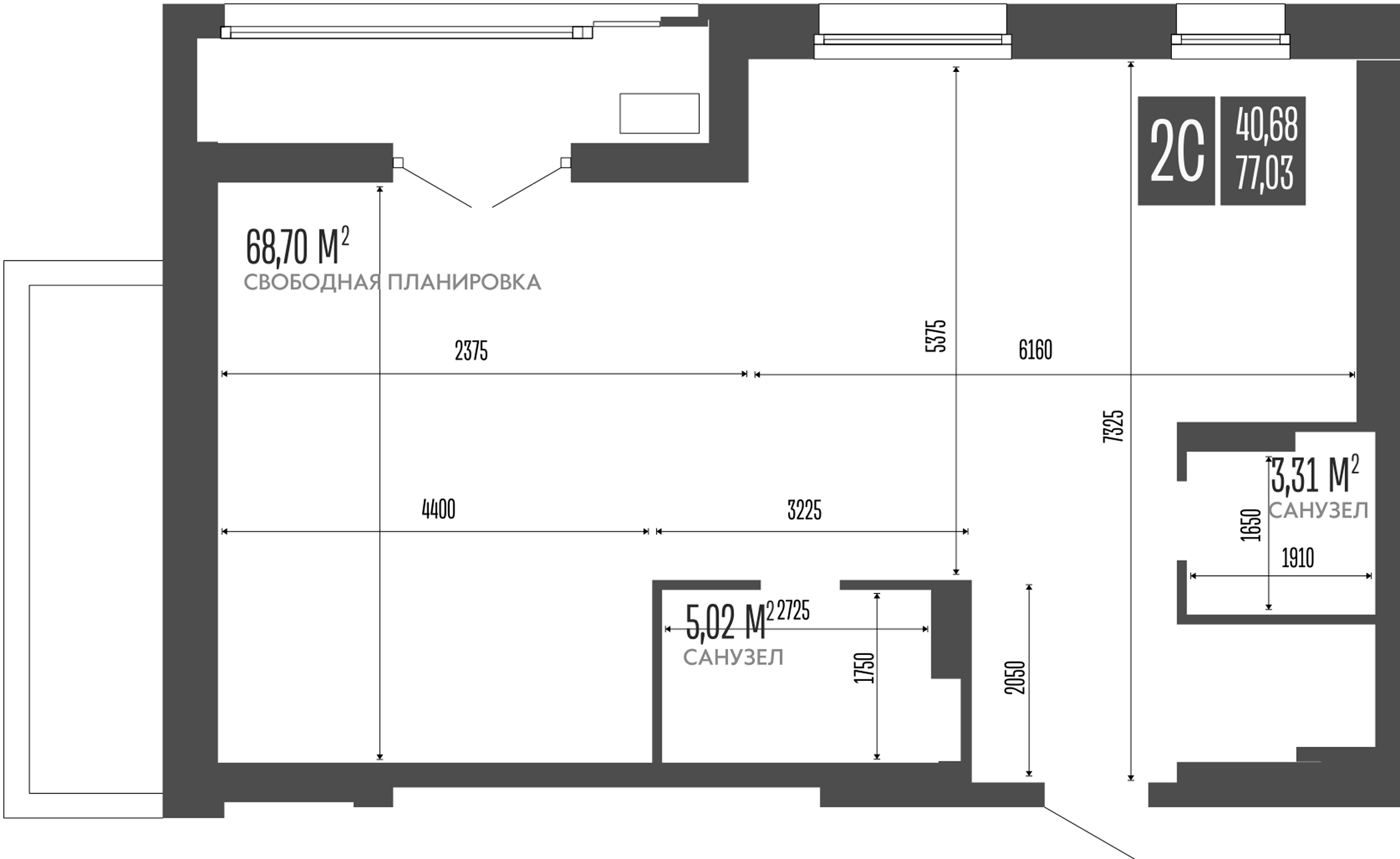 Планировка — Opera Residence. Барнаул, 1-комн., 77 м²
