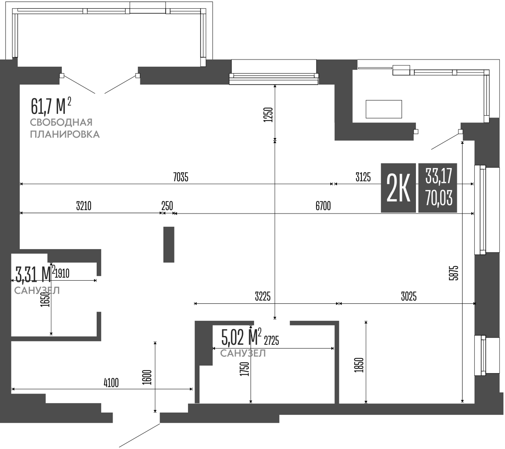 Планировка — Opera Residence. Барнаул, 1-комн., 70 м²