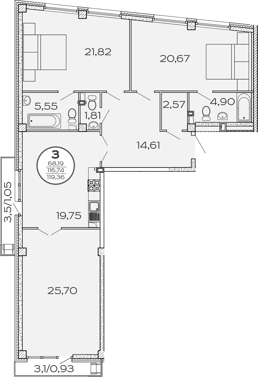 Планировка — Панорама 2.0, 3-комн., 117 м²