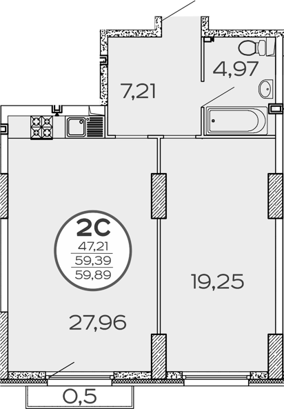 Планировка — Панорама 2.0, 2-комн., 59 м²