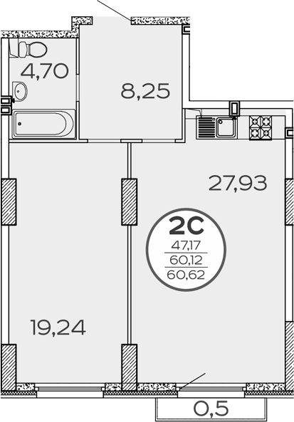 Планировка — Панорама 2.0, 2-комн., 60 м²