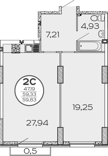 Планировка — Панорама 2.0, 2-комн., 59 м²