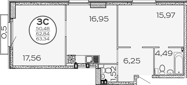 Планировка — Панорама 2.0, 3-комн., 63 м²