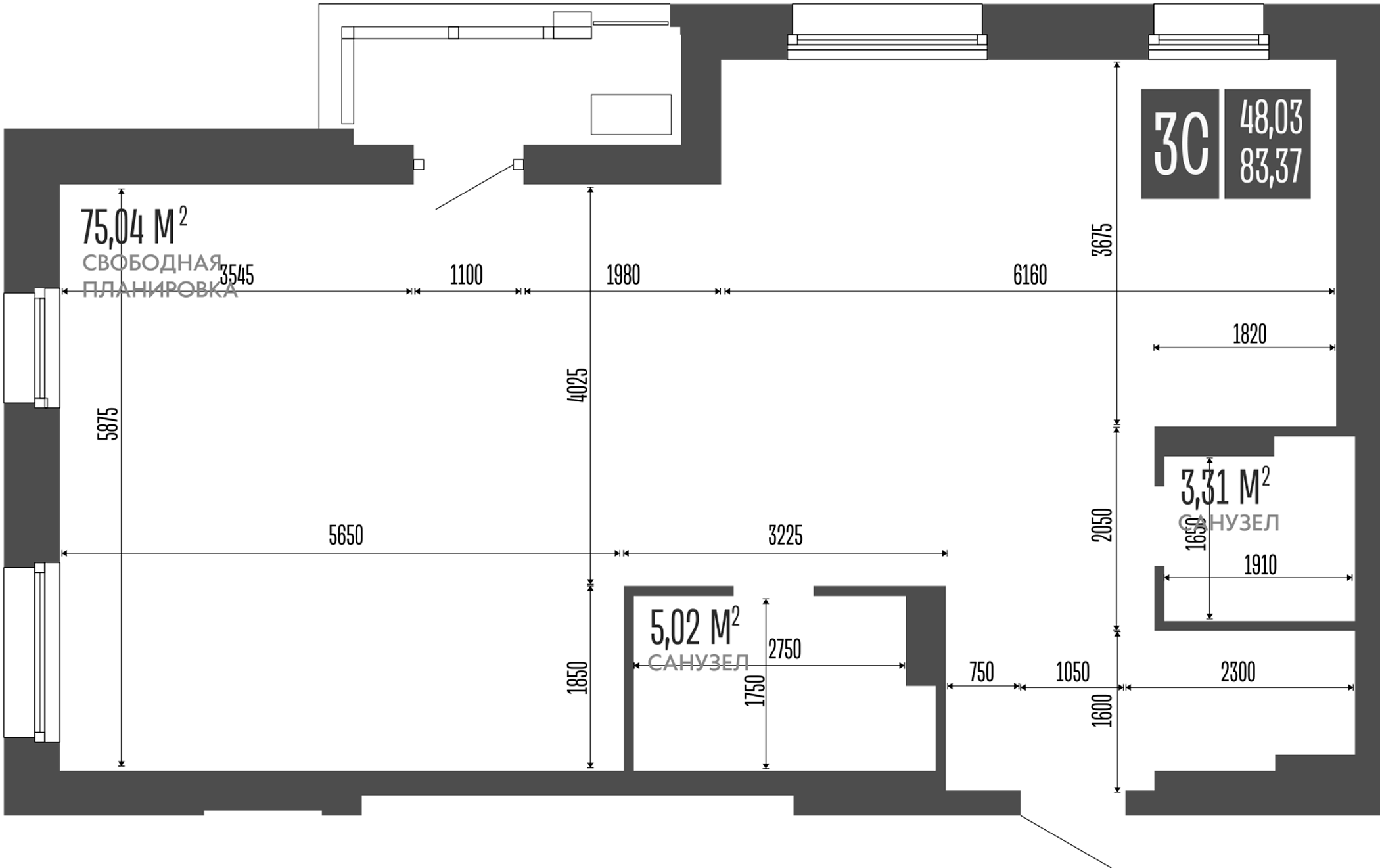 Планировка — Opera Residence. Барнаул, 1-комн., 83 м²