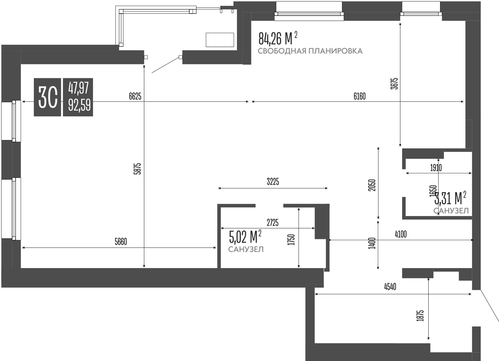 Планировка — Opera Residence. Барнаул, 1-комн., 93 м²