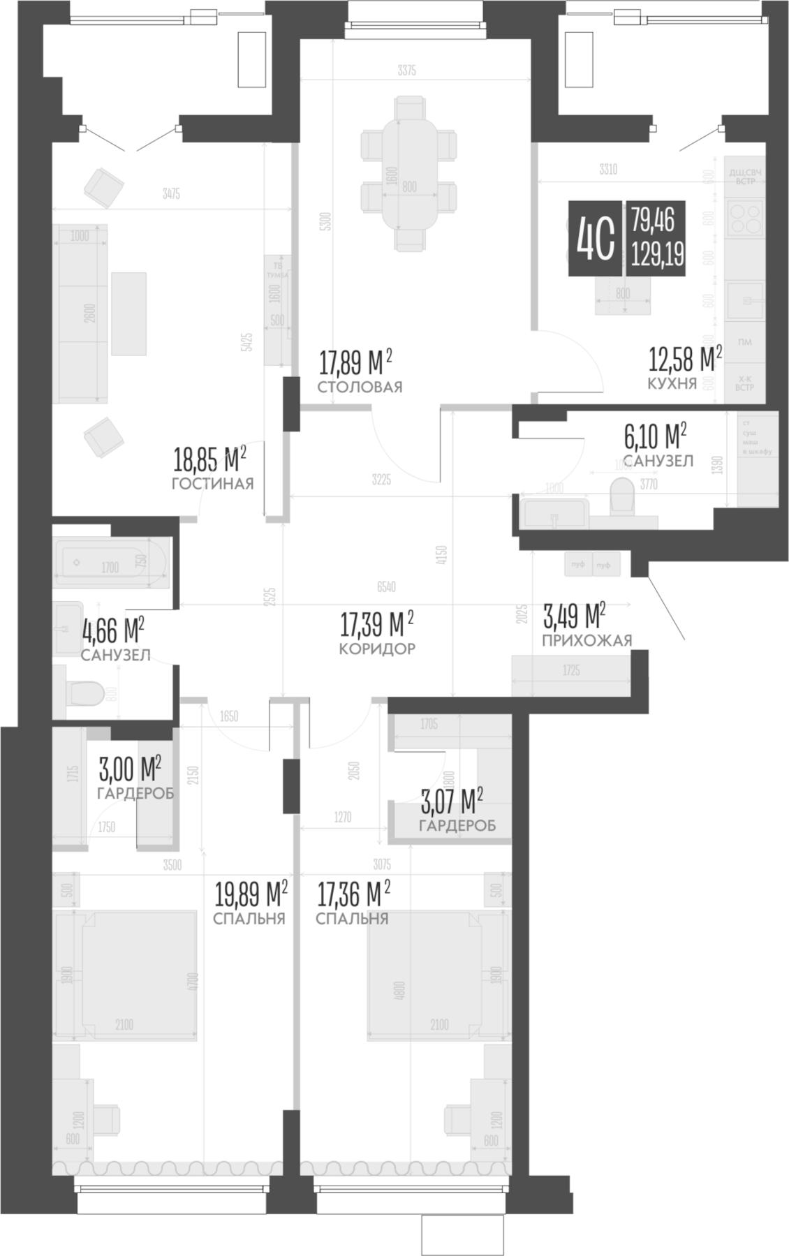 Планировка — Opera Residence. Барнаул, 1-комн., 129 м²