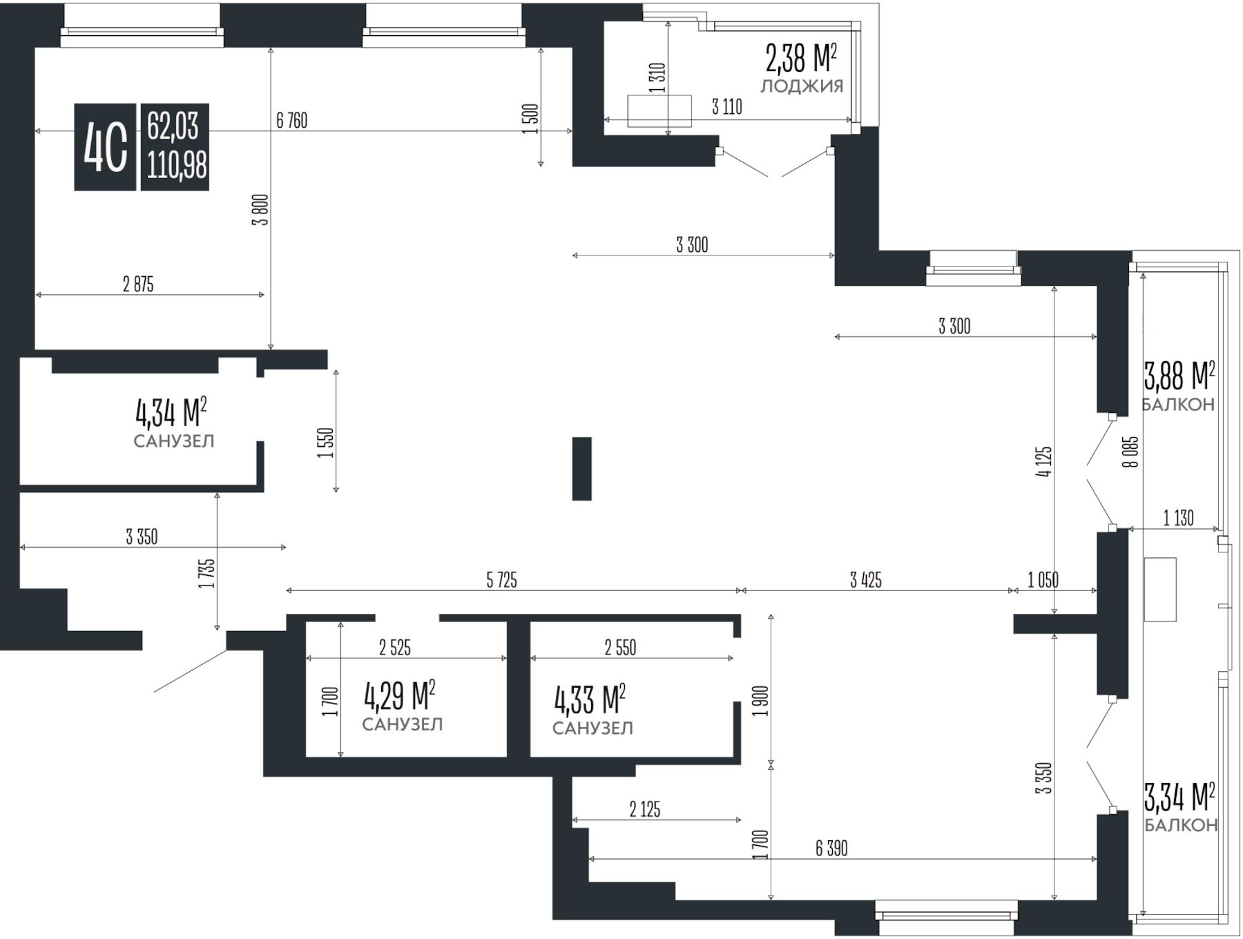 Планировка — Opera Residence. Барнаул, 1-комн., 111 м²