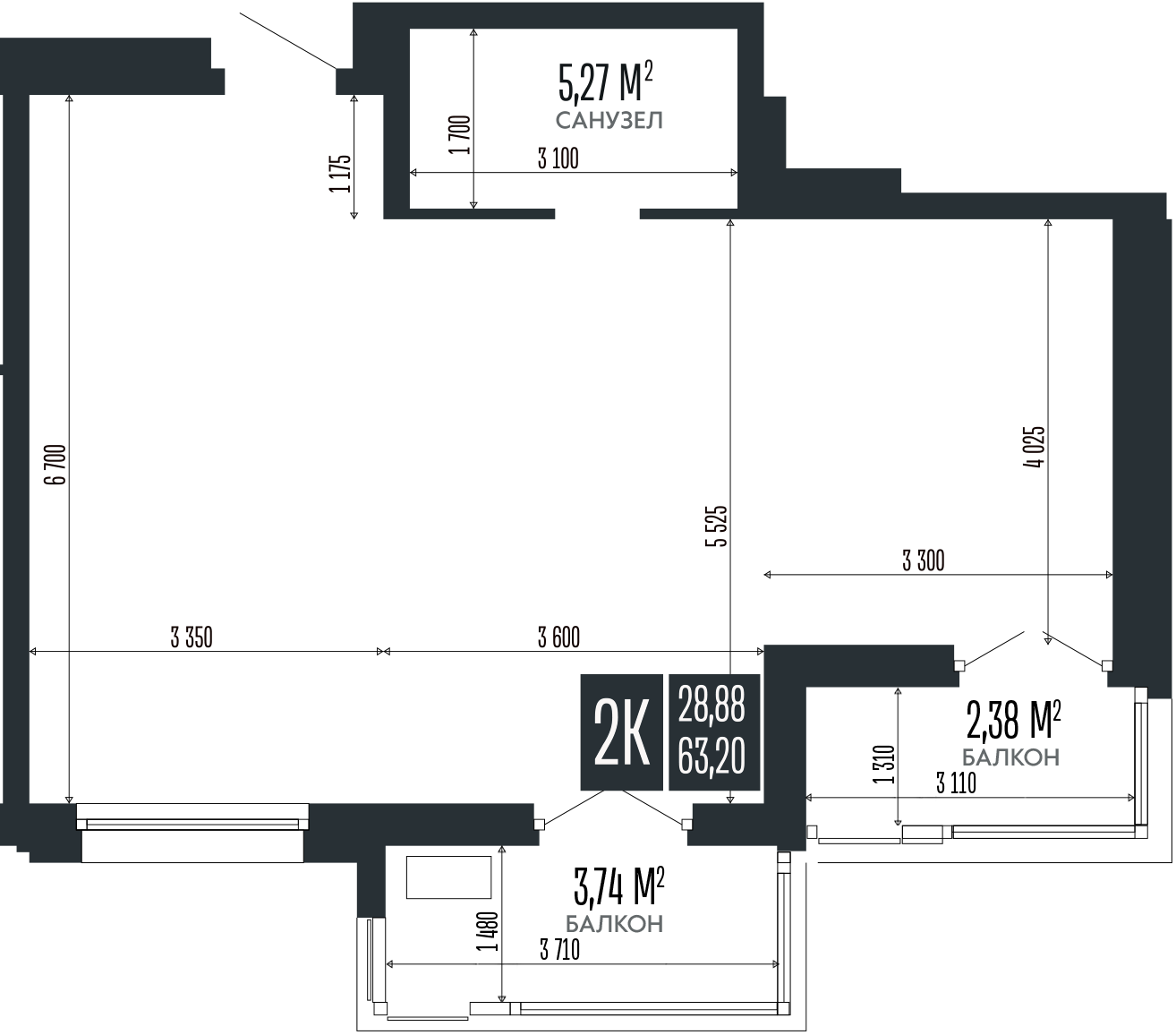 Планировка — Opera Residence. Барнаул, 1-комн., 63 м²