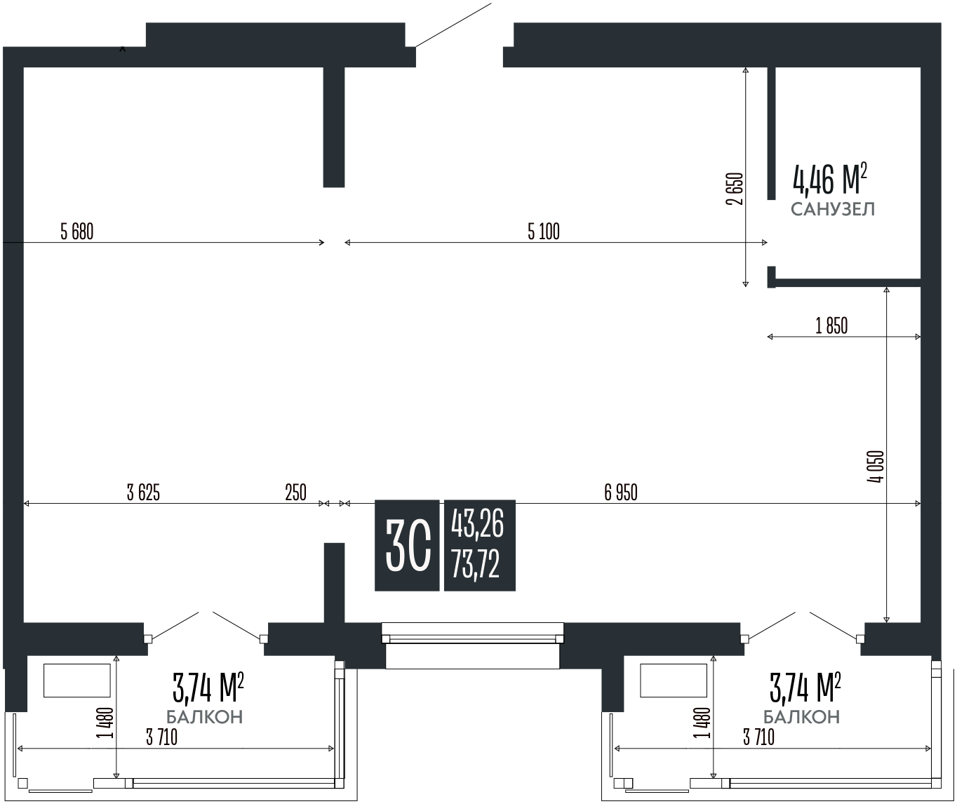 Планировка — Opera Residence. Барнаул, 1-комн., 74 м²