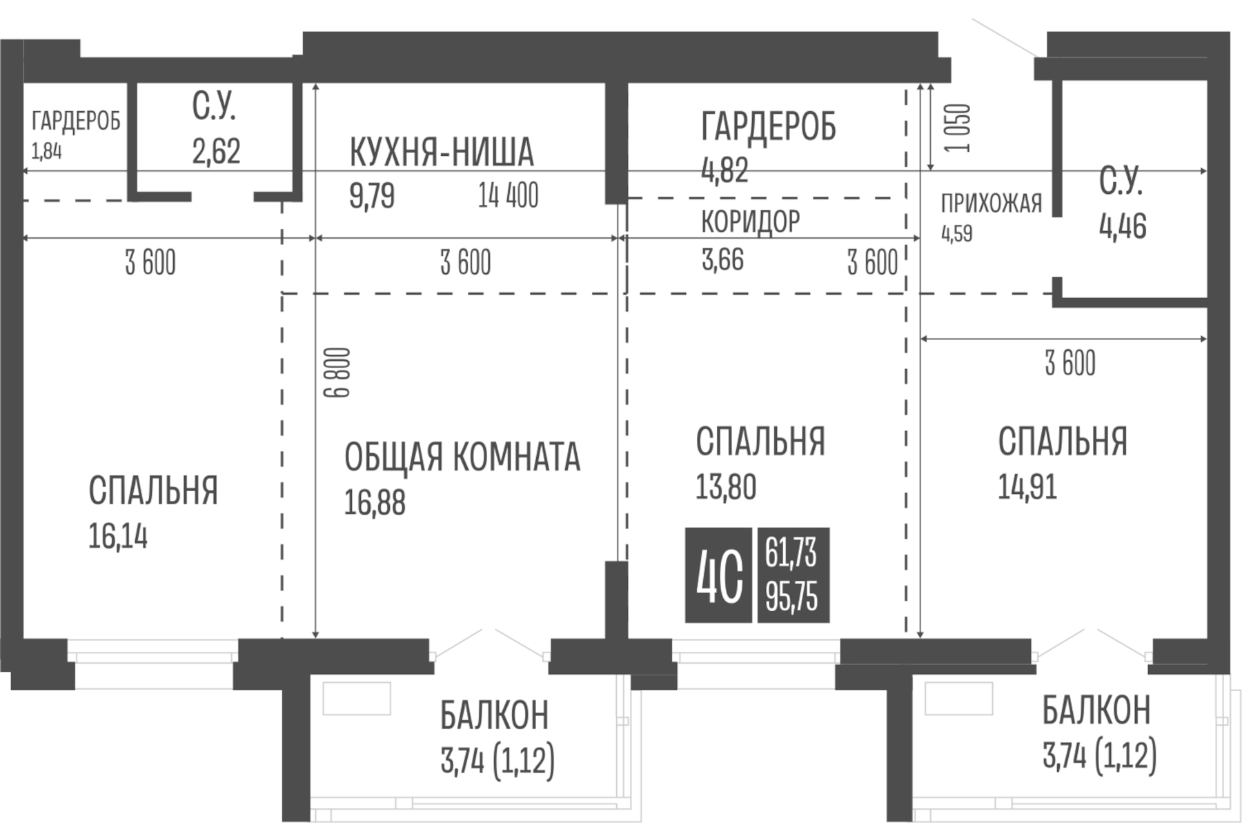 Планировка — Opera Residence. Барнаул, 1-комн., 96 м²
