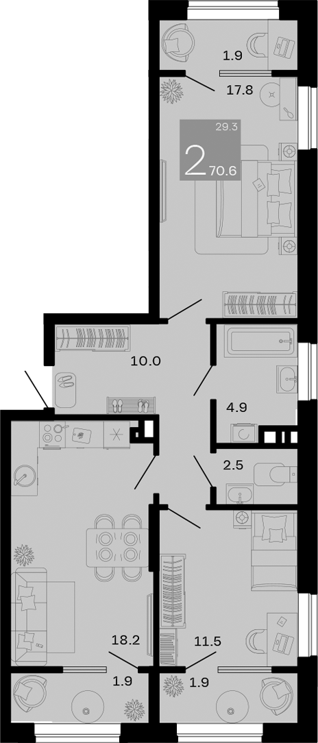 Планировка — Хозяин Морей, 2-комн., 65 м²