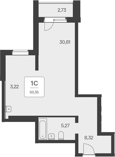 Планировка — Тайм Парк апартаменты, Студия, 48 м²