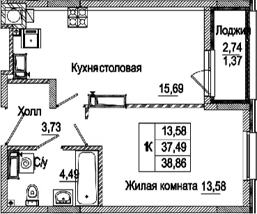 Планировка — Пальмира 2.0, 2-комн., 37 м²