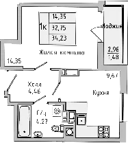 Планировка — Пальмира 2.0, 1-комн., 31 м²