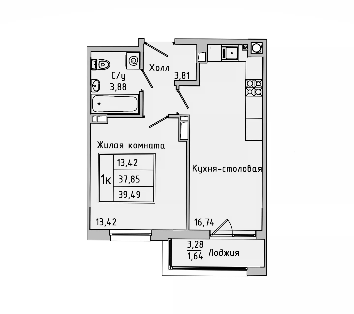 Планировка — Пальмира 2.0, 1-комн., 36 м²