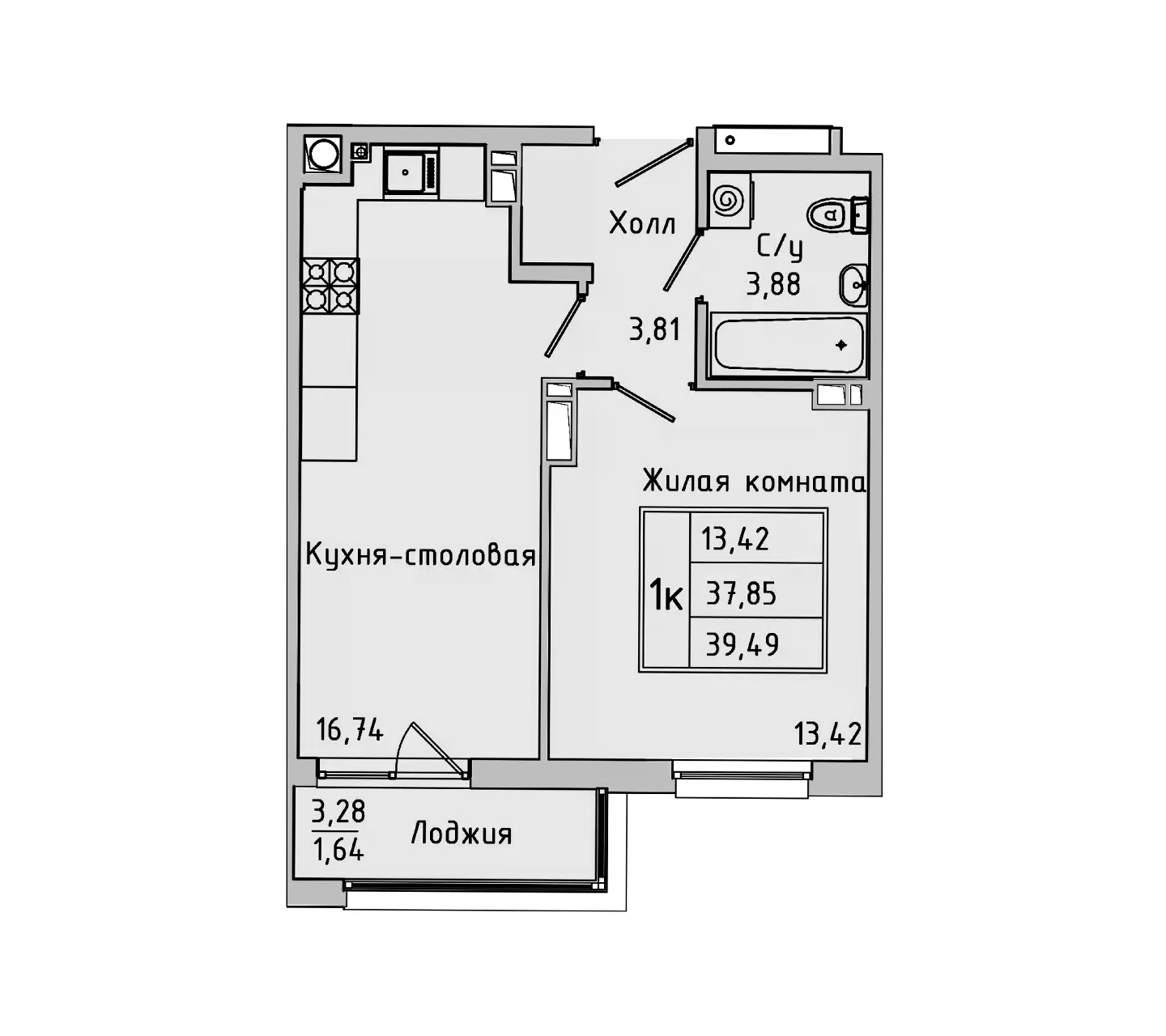 Планировка — Пальмира 2.0, 1-комн., 36 м²