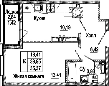 Планировка — Пальмира 2.0, 1-комн., 34 м²
