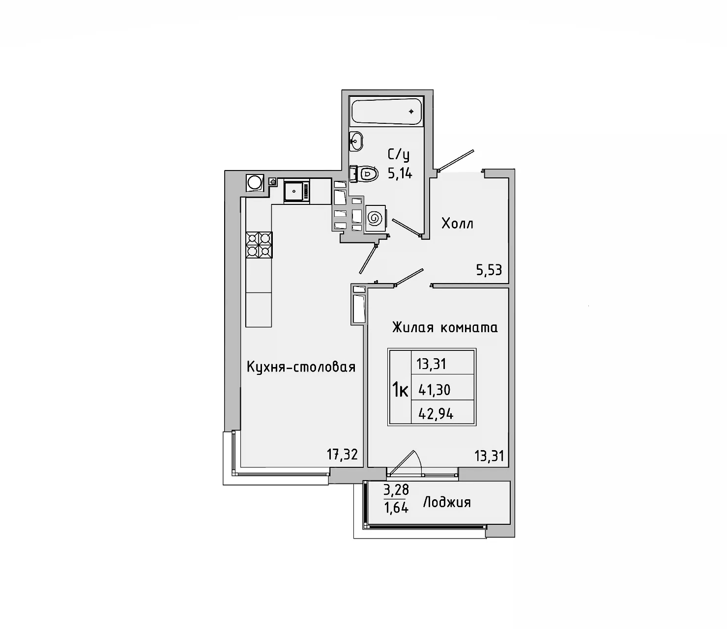 Планировка — Пальмира 2.0, 1-комн., 40 м²
