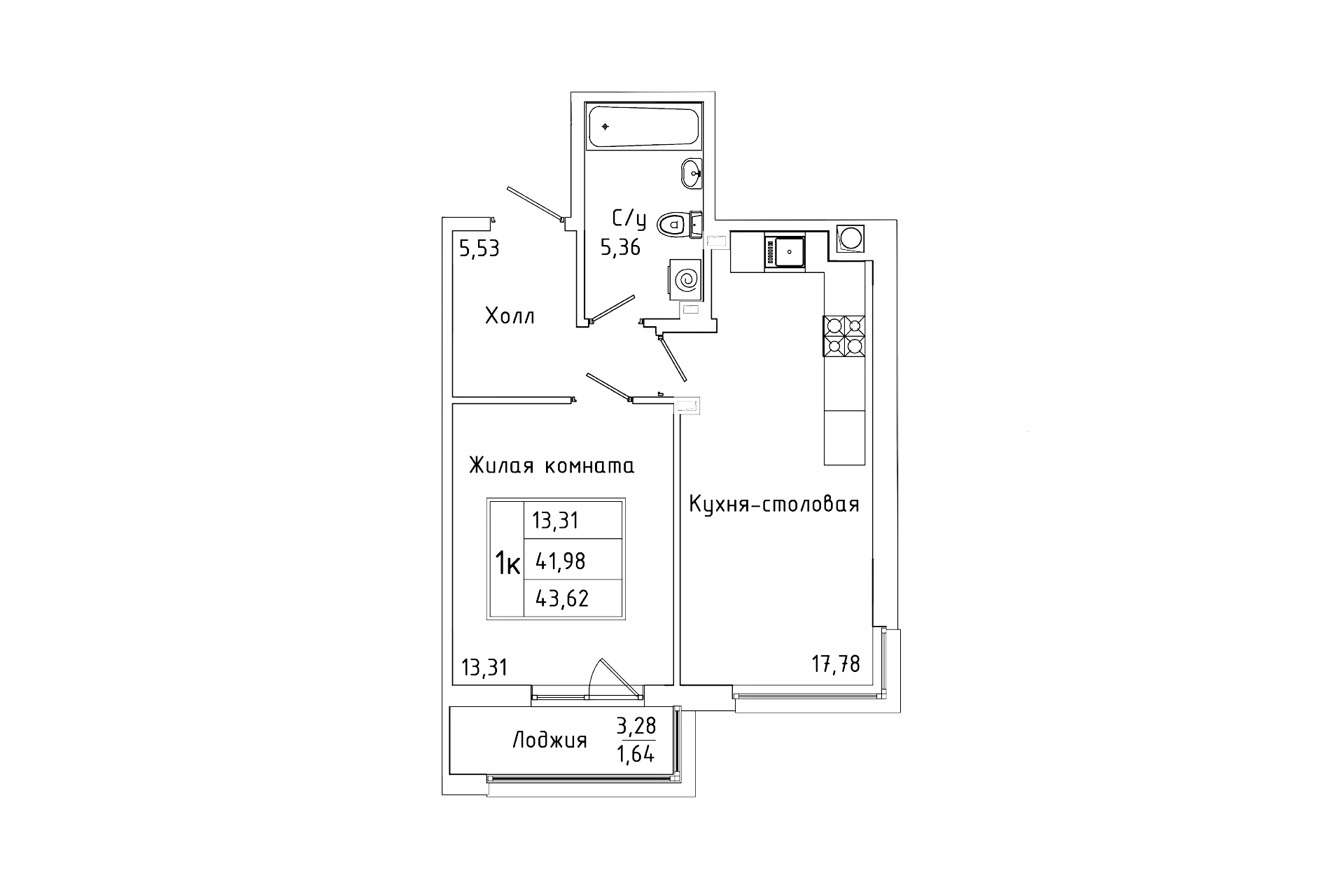 Планировка — Пальмира 2.0, 2-комн., 40 м²