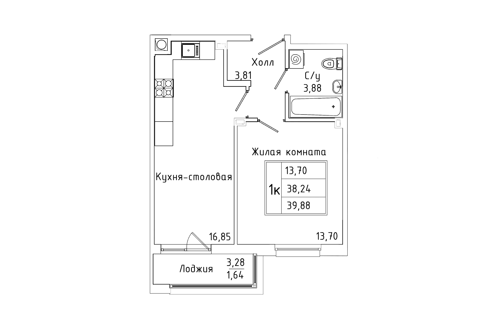 Планировка — Пальмира 2.0, 2-комн., 37 м²