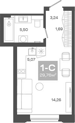 Планировка — Пульсар, Студия, 30 м²