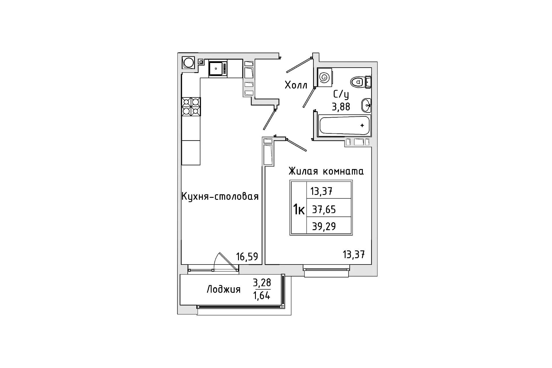 Планировка — Пальмира 2.0, 2-комн., 36 м²