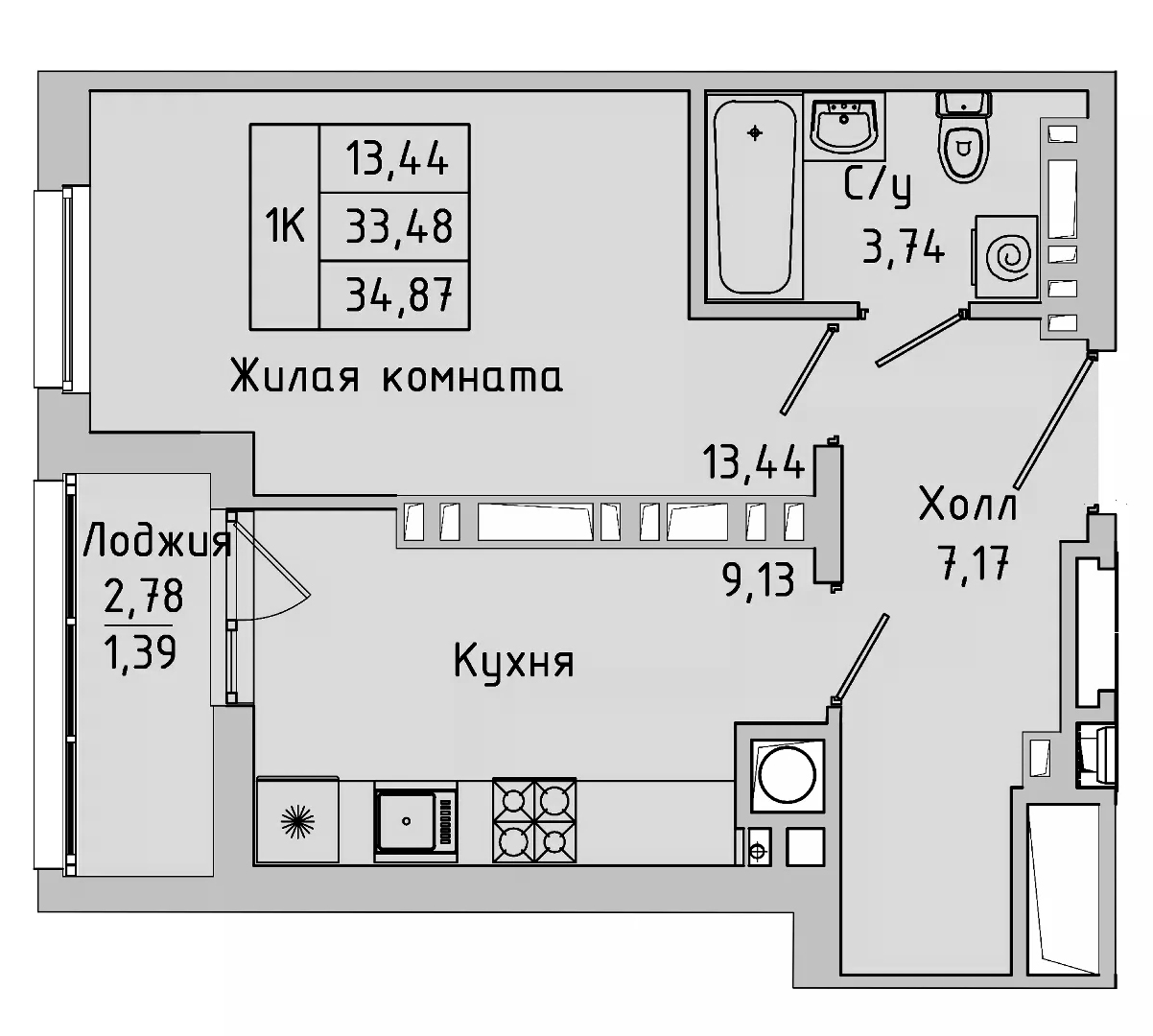 Планировка — Пальмира 2.0, 1-комн., 32 м²