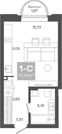 Планировка — Пульсар, Студия, 32 м²