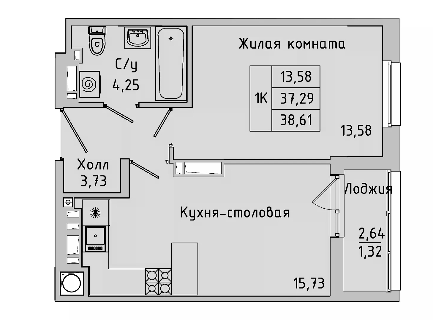 Планировка — Пальмира 2.0, 1-комн., 36 м²
