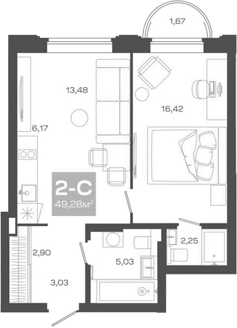 Планировка — Пульсар, 2-комн., 49 м²