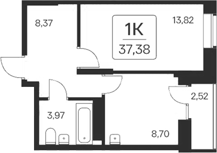 Планировка — Квартал на Игарской, 1-комн., 35 м²