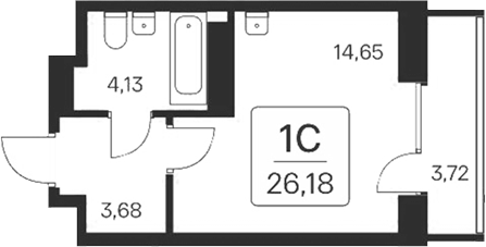 Планировка — Квартал на Игарской, Студия, 22 м²