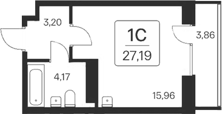 Планировка — Квартал на Игарской, Студия, 23 м²
