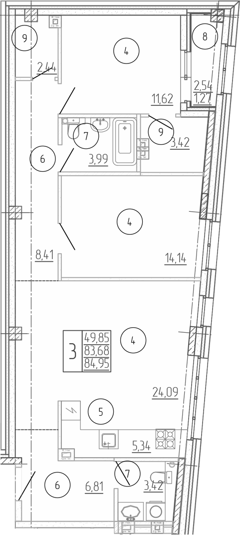Планировка — Проявление, 3-комн., 84 м²
