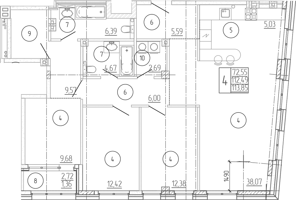 Планировка — Проявление, 4-комн., 112 м²