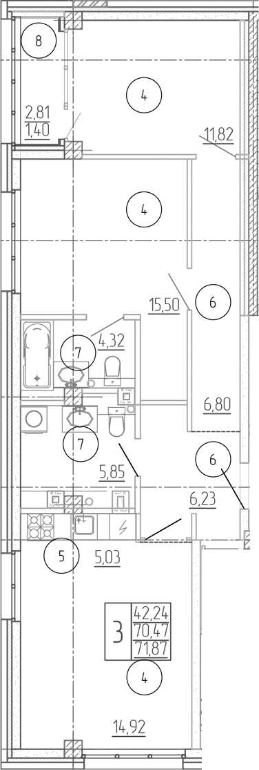 Планировка — Проявление, 3-комн., 70 м²