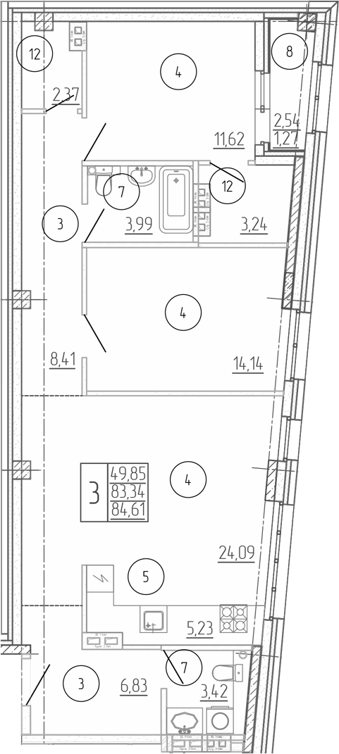 Планировка — Проявление, 3-комн., 83 м²