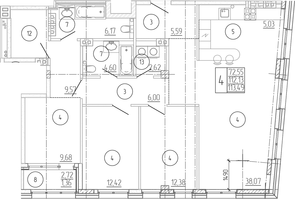 Планировка — Проявление, 4-комн., 112 м²